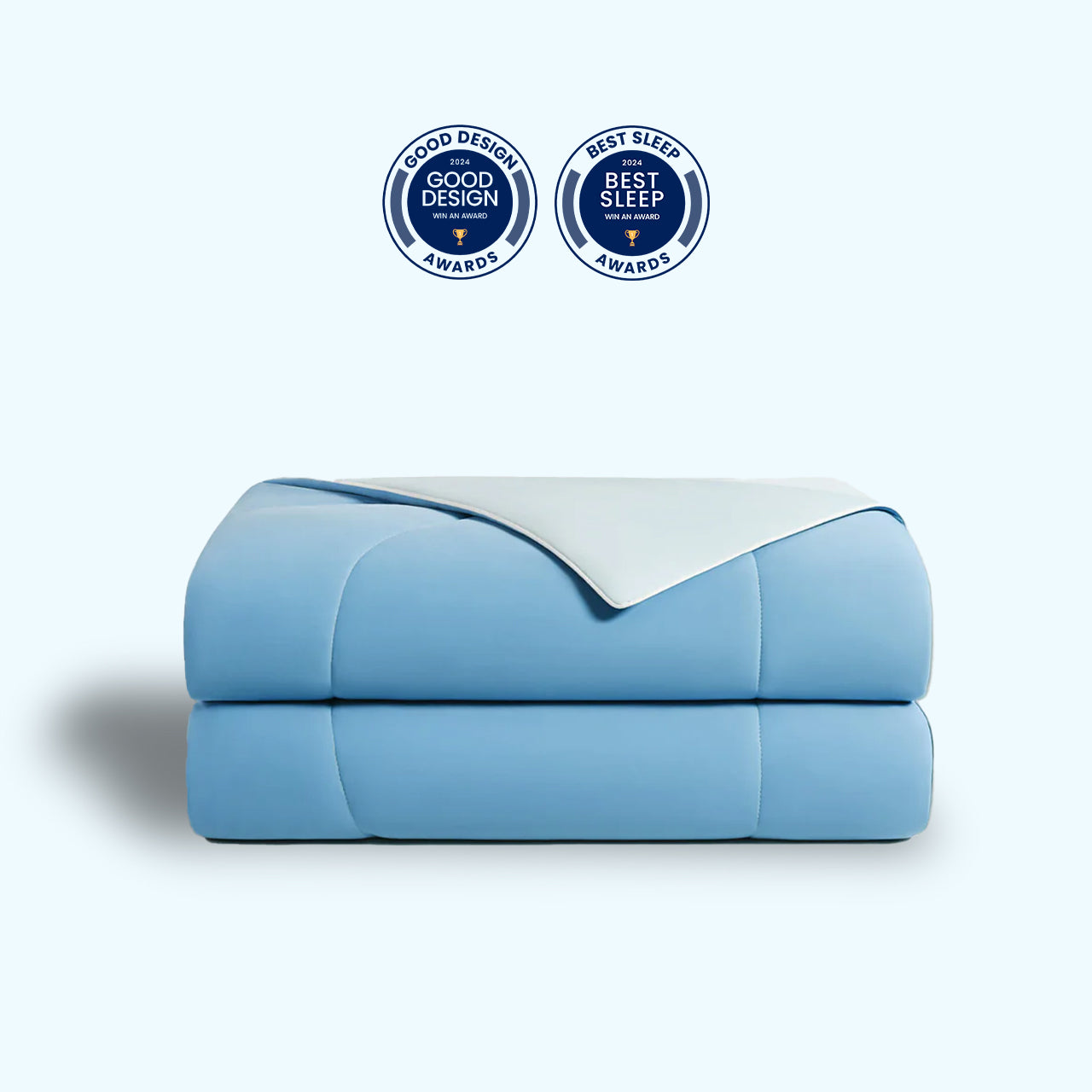 APSMILE cooling blanket, folded, light blue and white, with