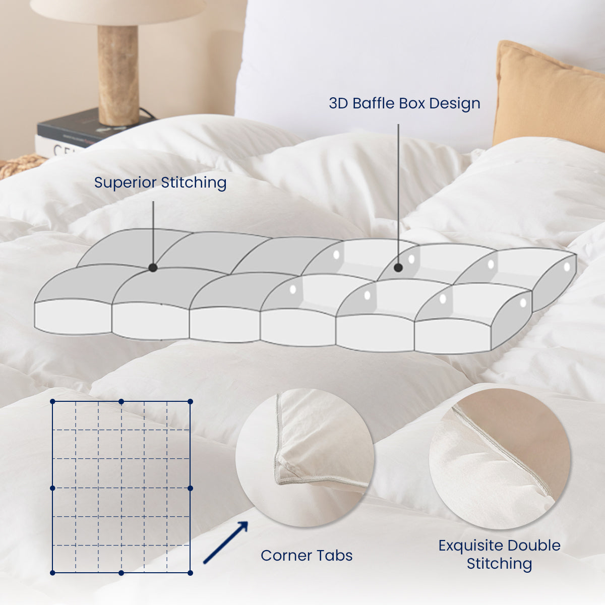 Rose Silent™ Smooth Goose Down Duvet Insert Deep Sleep King Down Comforter Baffle Box