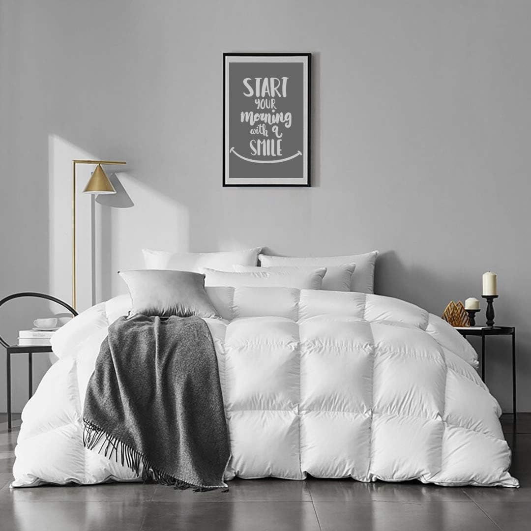 APSMILE Lightweight Organic Cotton Down Comforter Queen, Ivory White