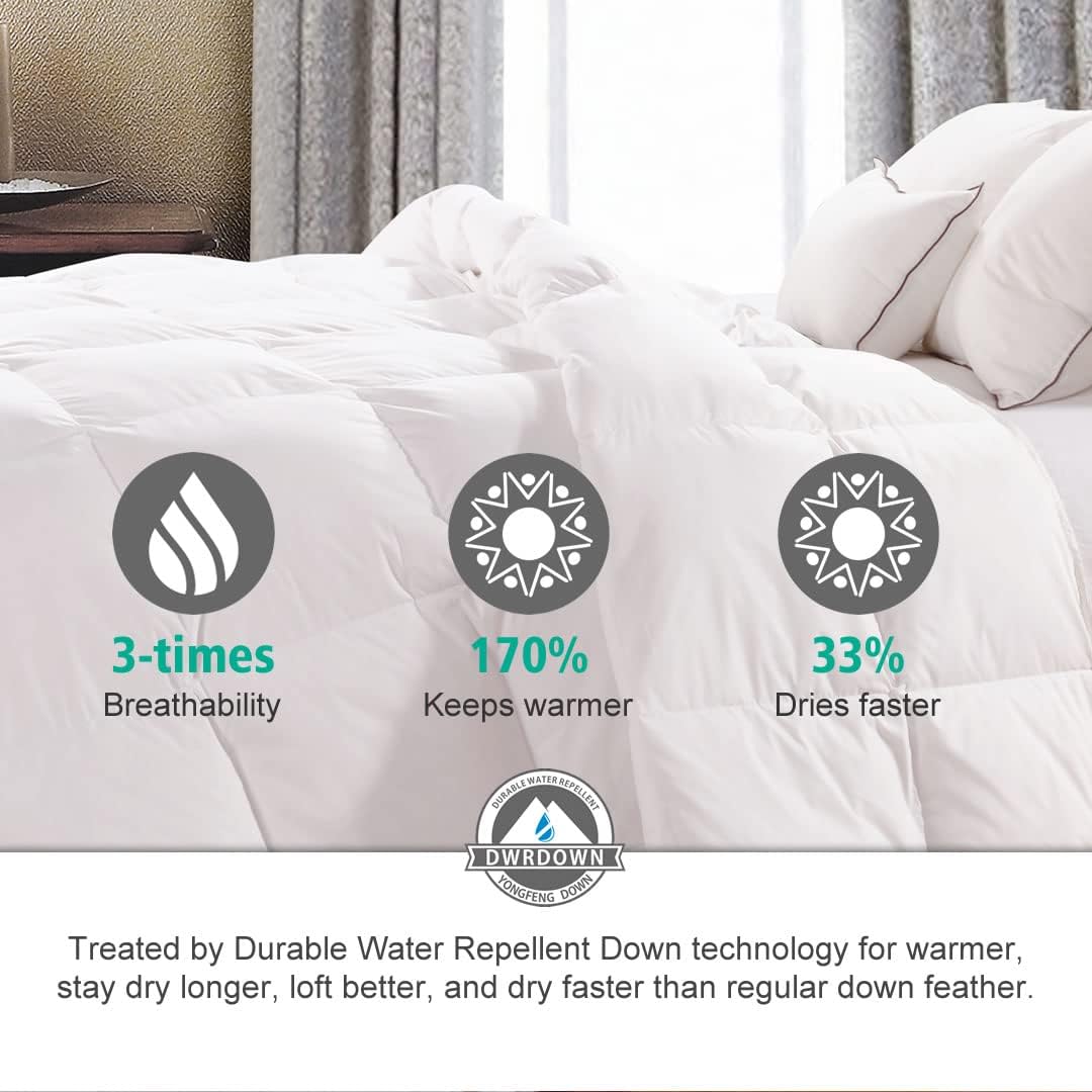 APSMILE Queen Down Feather Comforter, Ultra-Soft All Season Duvet Insert, Hotel Style with 8 Ties