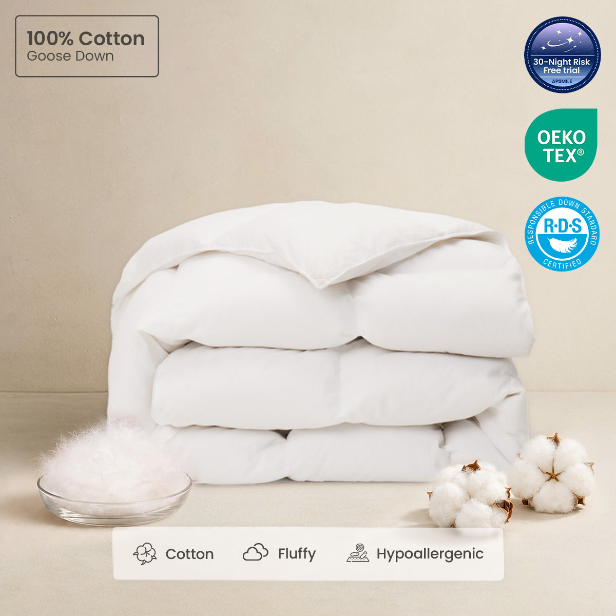 100% Organic Cotton Fluffy Light Weight Down Comforter Queen White- PRO