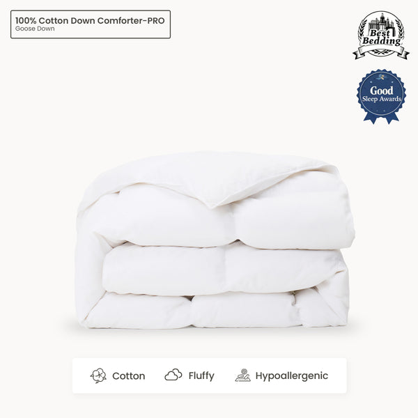 100% Organic Cotton Fluffy Light Weight Down Comforter Queen White- PRO