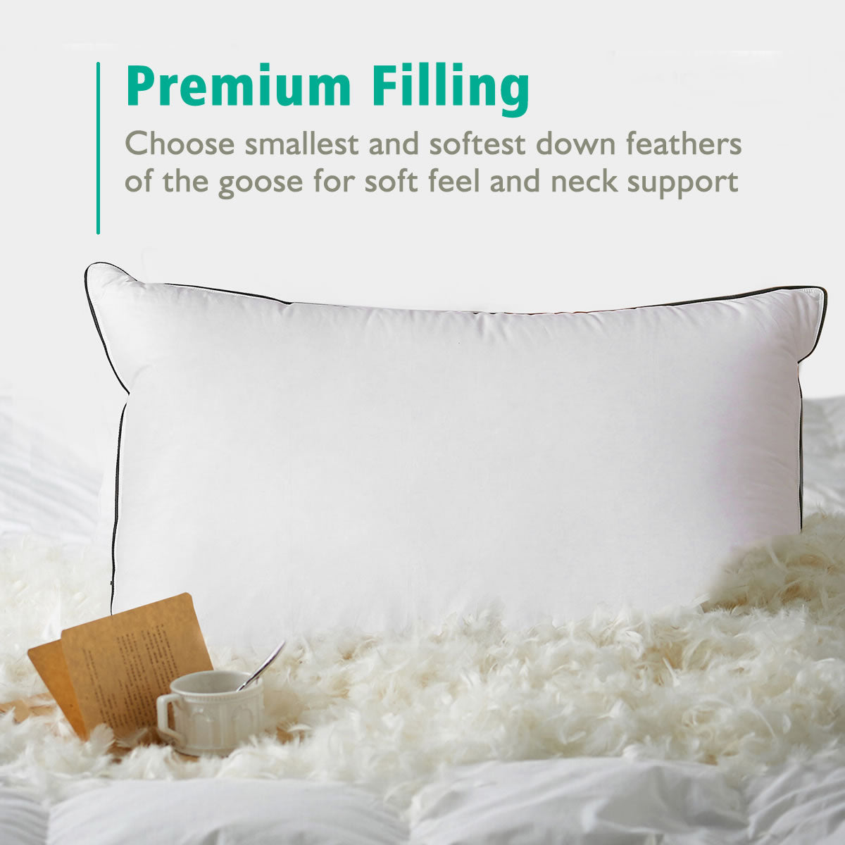 Organic Goose Down Feather Pillows for Sleeping, Soft/Medium Bed Pillow Inserts for Stomach/Back Sleepers