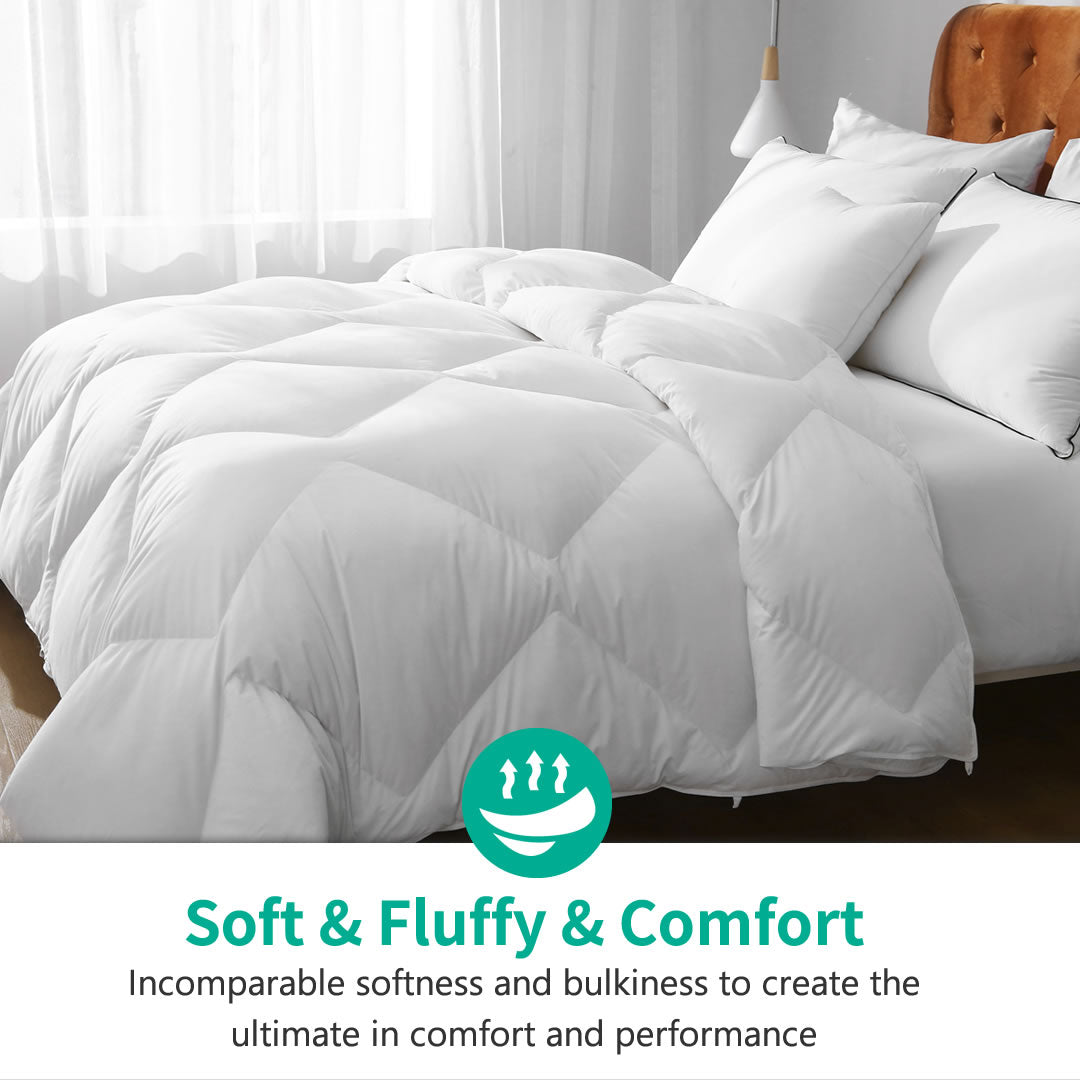 Ergonomic Goose Feathers Down Comforter | Organic Cotton Duvet Insert | Lightweight, All-season, and Winter-weight Available