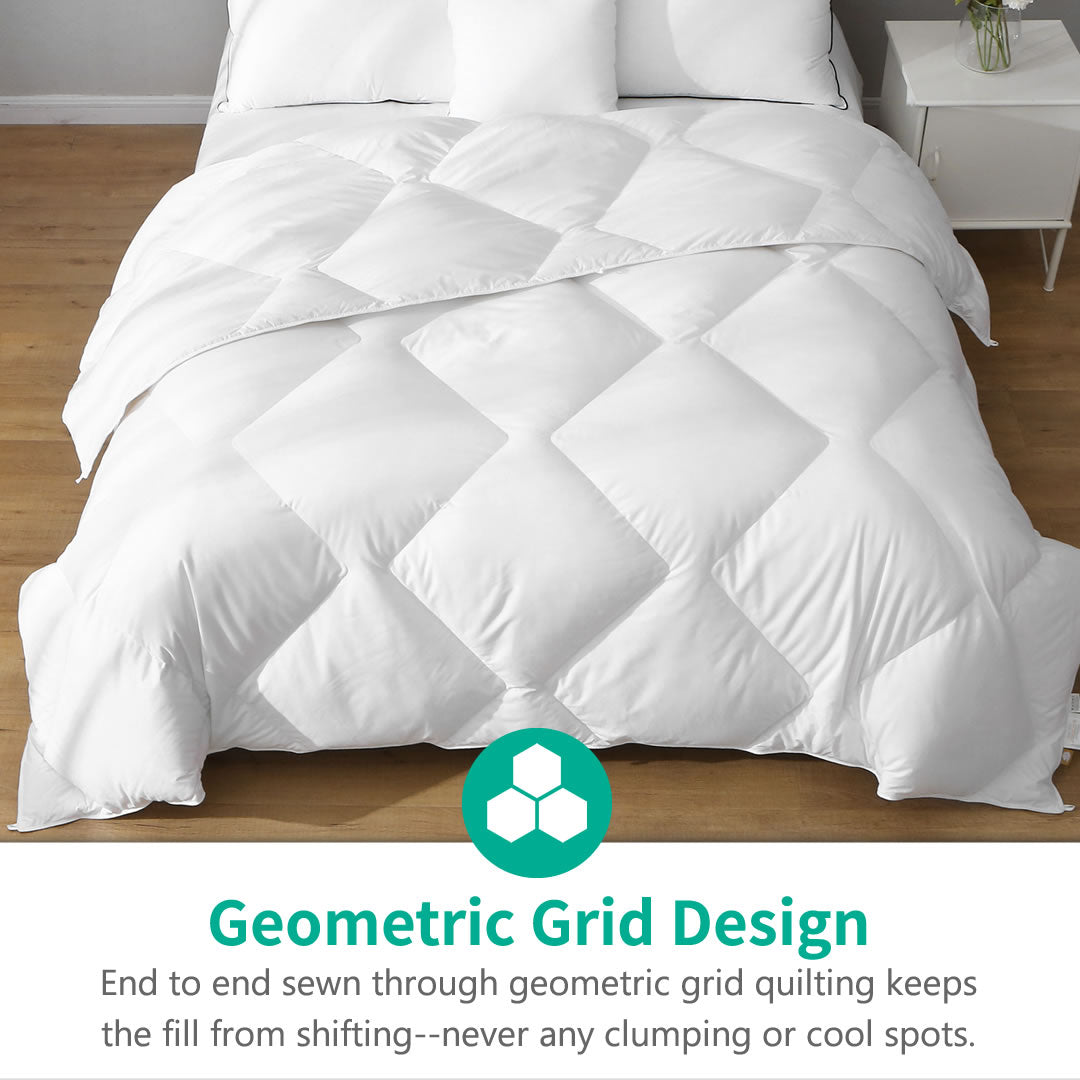 Ergonomic Goose Feathers Down Comforter | Organic Cotton Duvet Insert | Lightweight, All-season, and Winter-weight Available